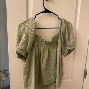 J Crew Green Puff Sleeve Women's Top